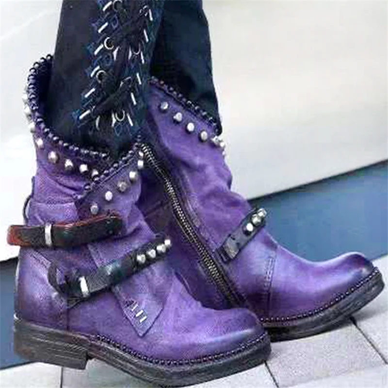 

Independent station ebay motorcycle boots new style rivet women's boots retro side zipper foreign trade ladies short boots