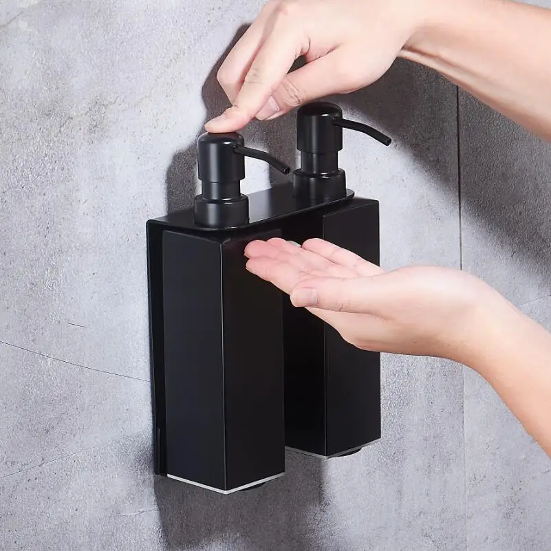 Black 304 Stainless Steel Liquid Soap Dispenser Kitchen Sink Soap Container Bathroom Shampoo Box Wall Mounted Detergent Bottle