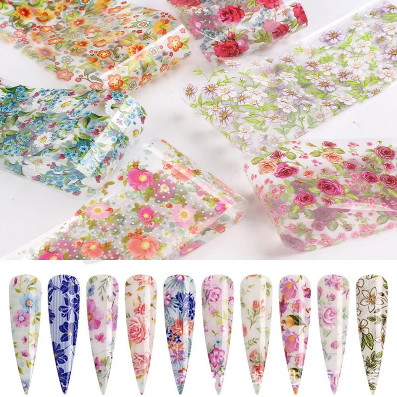 

12 PCS/Set Nail Art Foil Stickers 3D Rose Flowers Leaf Transfer Foil Nails Decal Wraps Sliders for Nails Art Decorations Strips