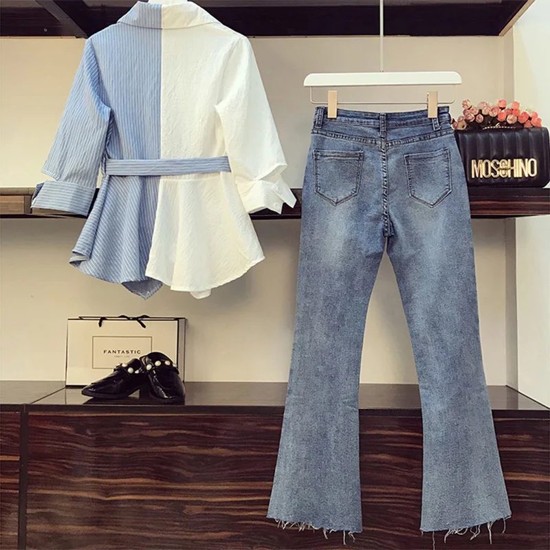 Женский костюм двойка в полоску с длинным рукавом|Спортивные костюмы| |