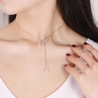 zemo bow cz pendant clavicle necklaces for women vintage long charms choker chain necklaces girls bohemia personalitied jewelry