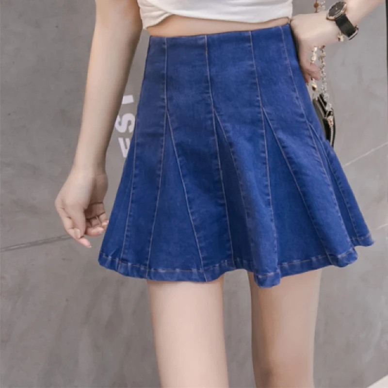 

Hight Waist Pleated Denim Skirt Cute Mini Jean Skirts Aesthetic e-Girl Women Streetwear