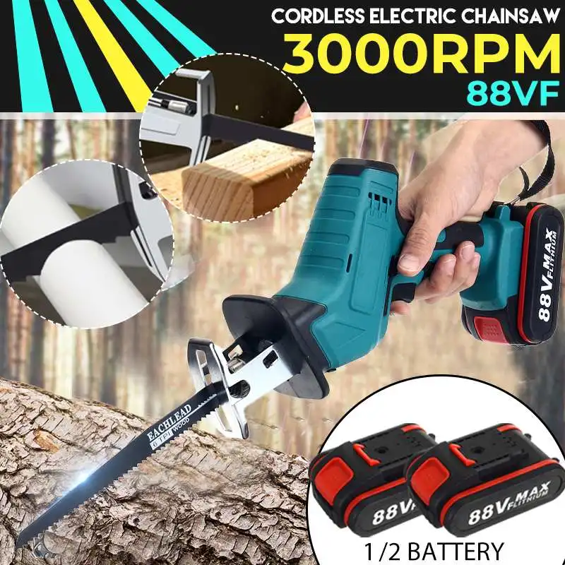 

88VF 3000 об./мин. аккумуляторная электрическая сабельная пила DIY деревообрабатывающий Режущий инструмент для дерева и металла пилы с 1/2 Батарея