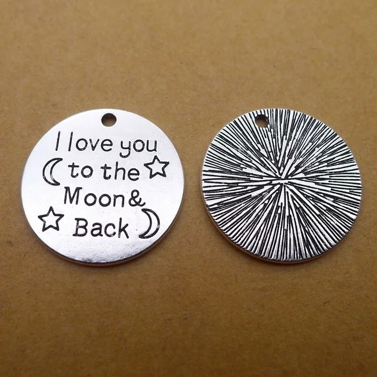 20 шт./лот диаметр 25 мм античное серебряное покрытие металл I Love You Moon Back подвеска в