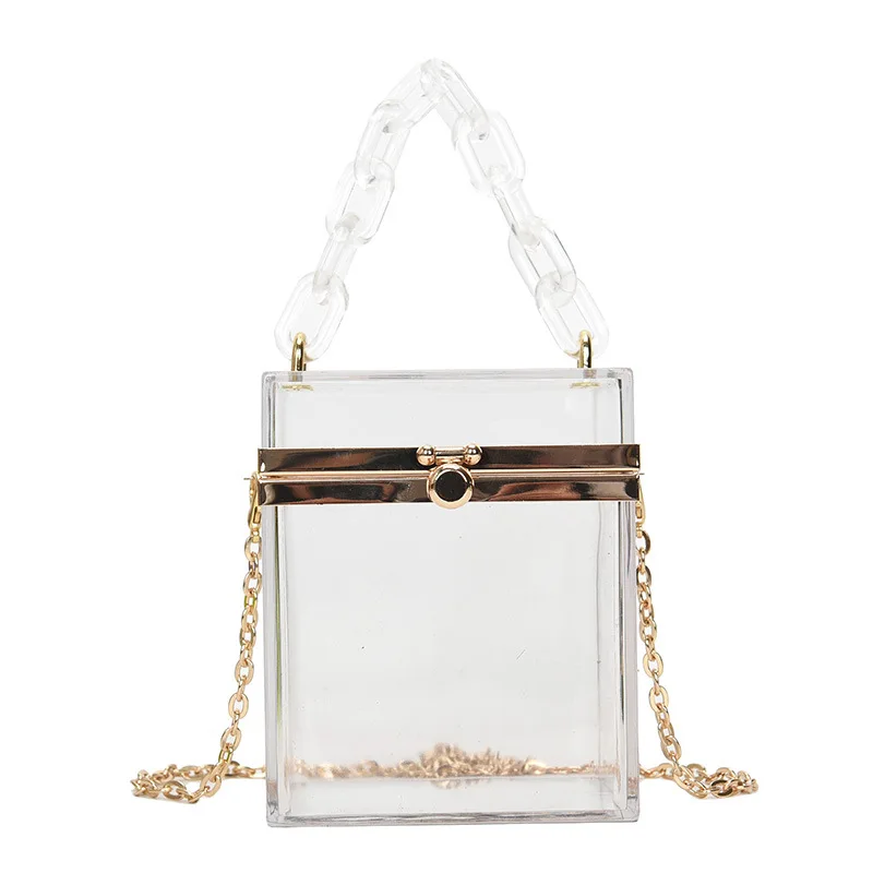 

Permanently 2021 Women bag personality box acrylic bag string beads handbag temperament box bag dress dinner bag