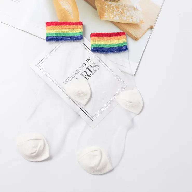Rainbow Ins стильные модные прозрачные носки полосатые радужные носки женские летние тонкие носки для женщин хипстерские милые носки женские носки - Цвет: Rainbow