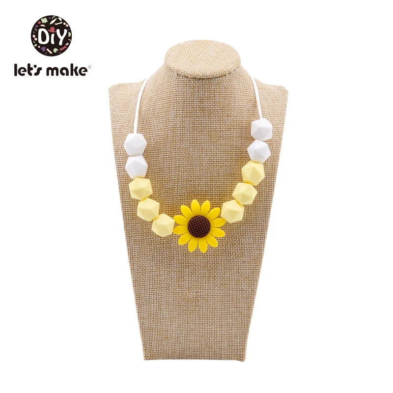 sunflower yellow Давайте сделаем Силиконовые Прорезыватели из бисера Подсолнух деревянные грызуны Детские Прорезыватели ожерелья для мам кормящих BPA бесплатно вязанные бусины прорезыватели - Цвет: sunflower yellow