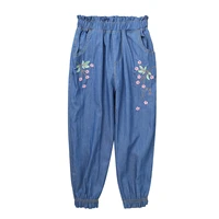 spring summer jeans for girls kids anti mosquito pants elastic waist flower print children clothes girl denim pants with pockets