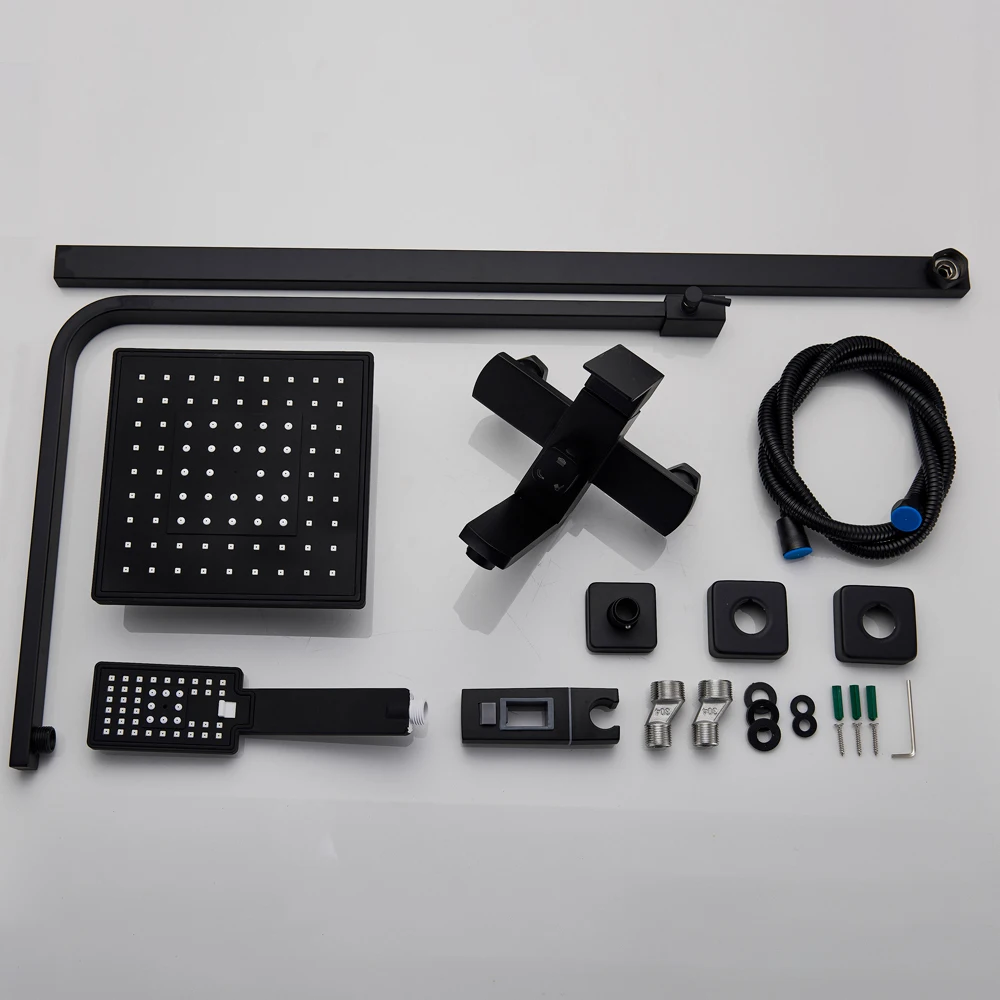 

Black Bathroom Shower Faucet Set Wall Mount Black 8''Rainfall Shower Head With Handheld Sprayer Bathtub Shower Mixer