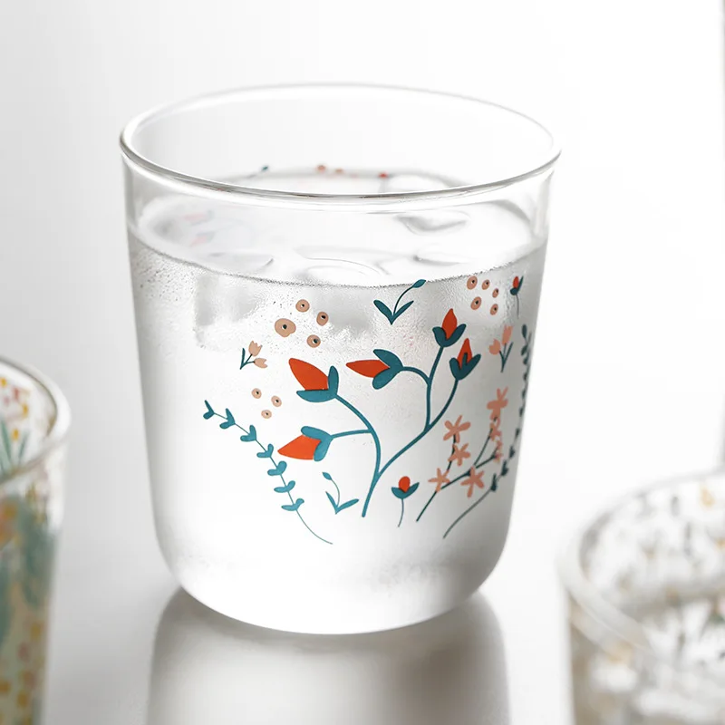 Cutelife Ins Nordic Vintage Transparent Coffee Glass Cup Heat-resistant Milk Juice Tea Drinkware Print Home Wedding Glasses | Дом и сад
