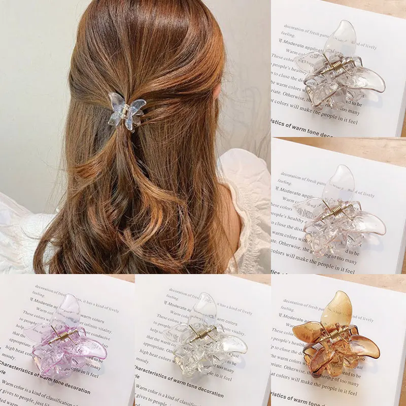 

Koean Small Butterfly Shaped Hair Claw Clip Women Transparent Hair Crab Ponytail Holder Hair Accessories Ornaments Resin Hairpin