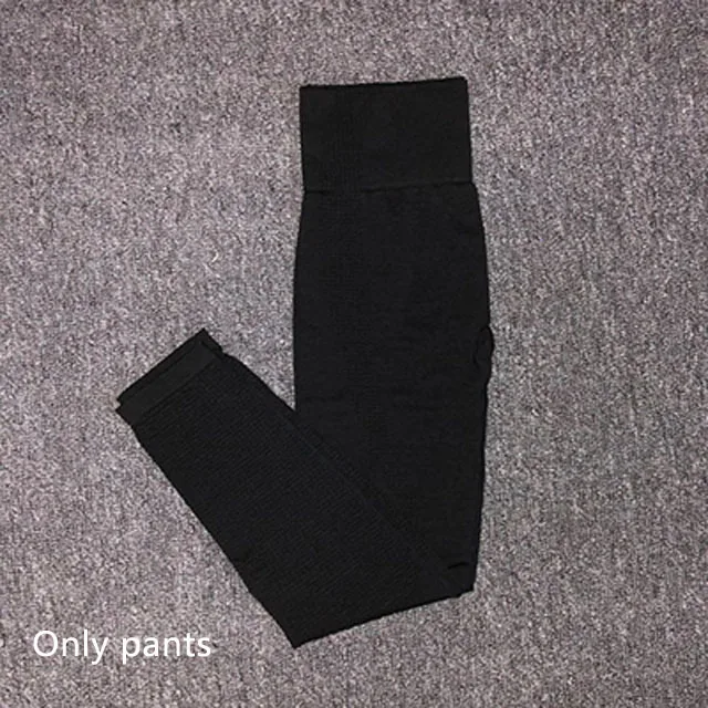 Black pants Комплект для йоги из 3 предметов, бесшовные леггинсы+ спортивный бюстгальтер+ укороченный топ с длинными рукавами, женская одежда для зала и бега, спортивный костюм для фитнеса с высокой талией - Цвет: Black pants