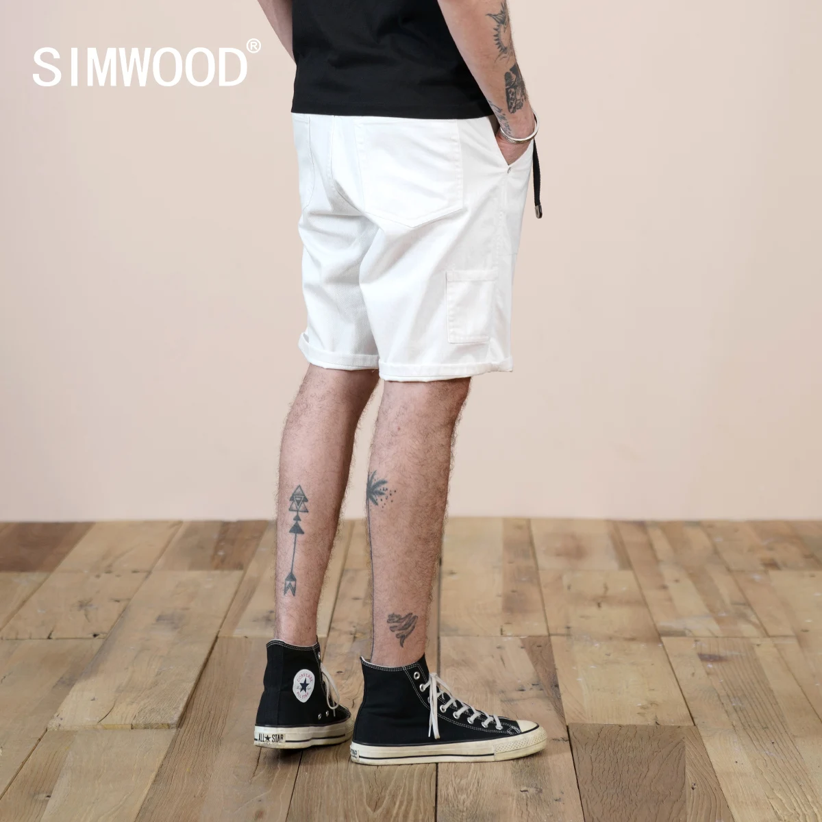 

SIMWOOD 2023 Summer New Oversize White Denim Shorts Men Multi-Pockets Casual Shorts 100% Cotton Jeans Plus Size Clothes