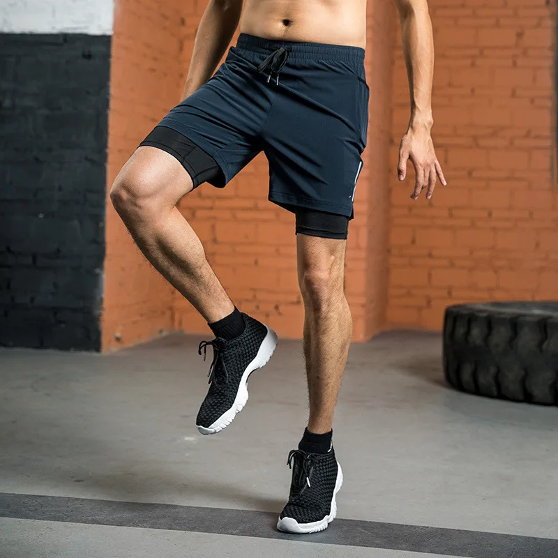 Мужские шорты для бега 2 в 1 быстросохнущие пляжные тренажерного зала фитнеса