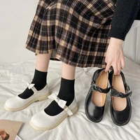 pearl ankle strap mary janes shoes women patent leather thick square heels pumps woman classic black japanese shoes