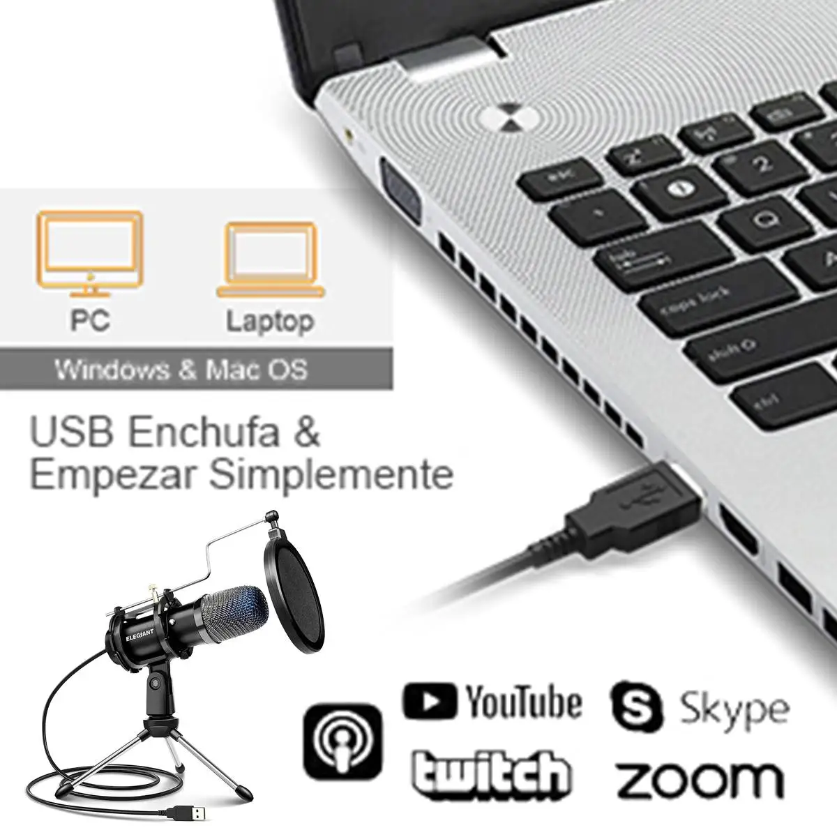 ELEGIANT EGM-04 USB игровой микрофон компьютерный студийный штатив конденсаторный