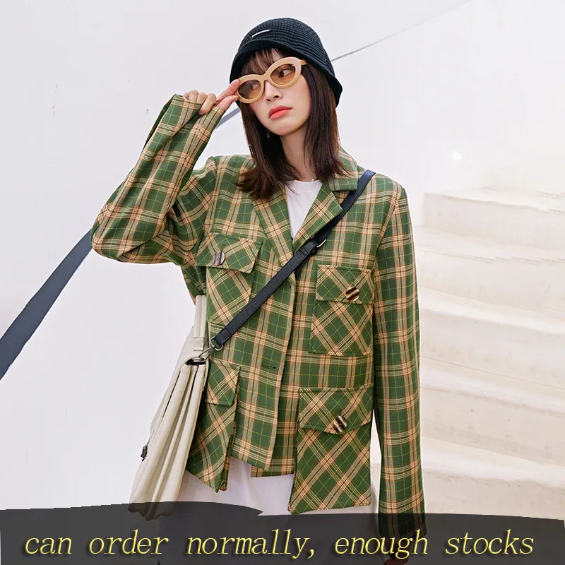 Женская одежда LANMREM can ship Весенняя мода 2020 новые зеленые блейзеры с принтом в