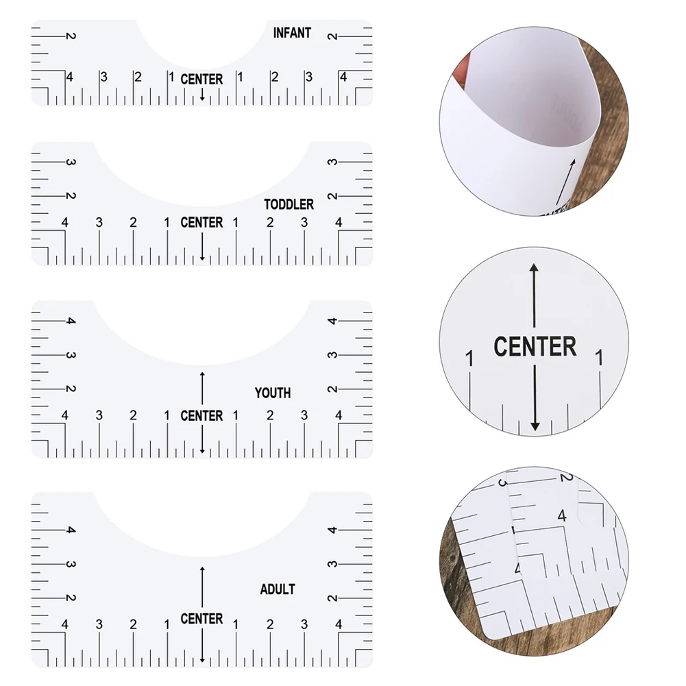 4PCS T-Shirt Alignment Ruler Centering Tool Placement Graphic Guide Tough Printed Design Fashion With Size Chart | Дом и сад