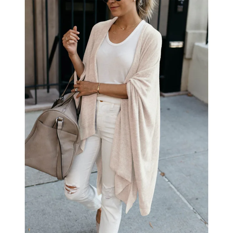 Women's Fashion Knitted Cardigan Mid Length Loose Autumn And Winter New Style Irregular Hem Imitation Cotton Sweater |