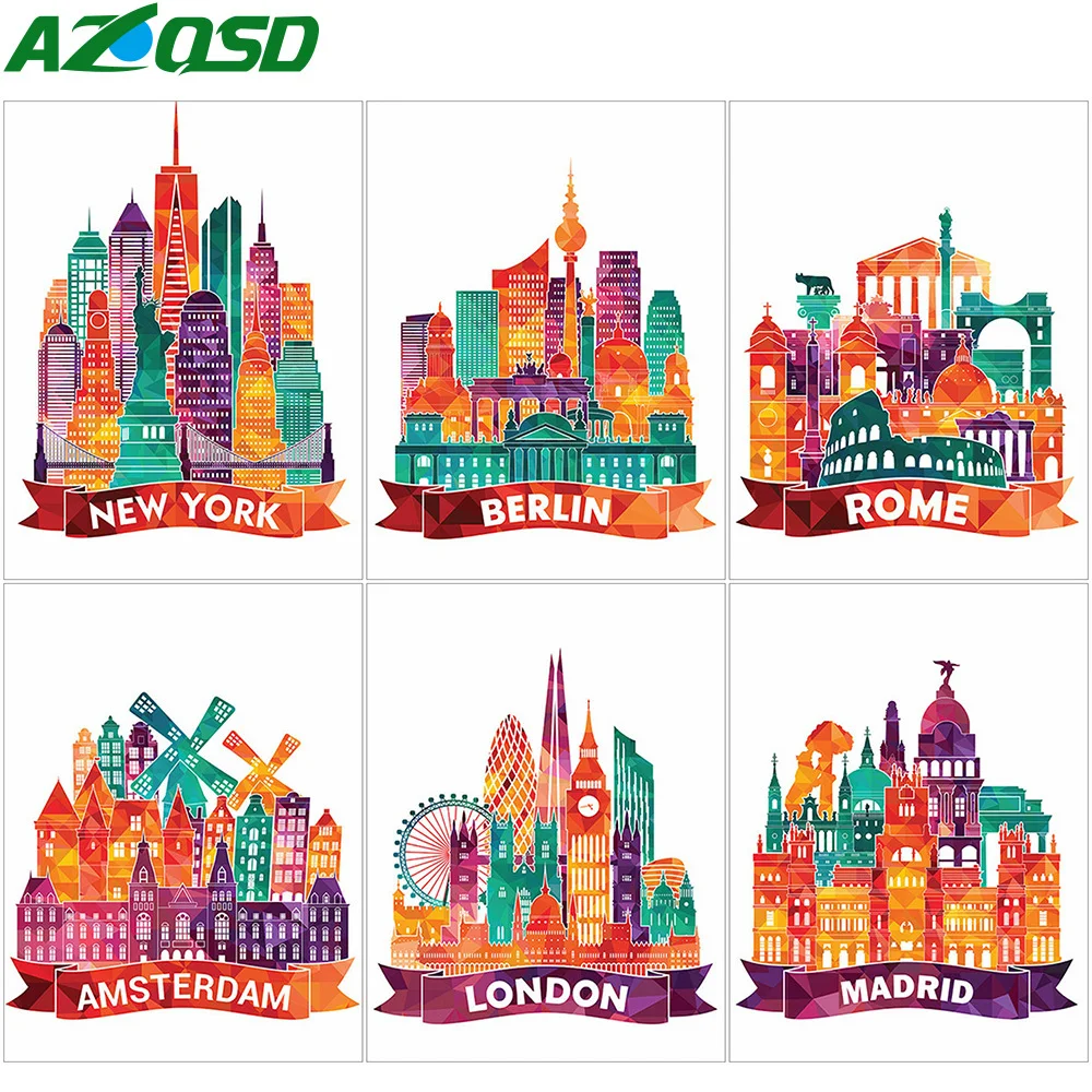 

AZQSD Полный Круглый сверлильный Набор алмазной художественной живописи Нью-Йорк декор для детской комнаты Алмазная вышивка декорации мозаи...