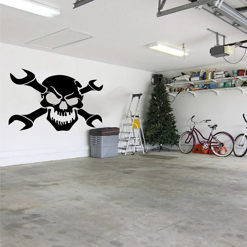 

Modern Skull & Wrenches Auto Repair Wall Sticker Garage Mechanic Toolbox Branded Gear Grease Monkey Wall Decal Car Repair