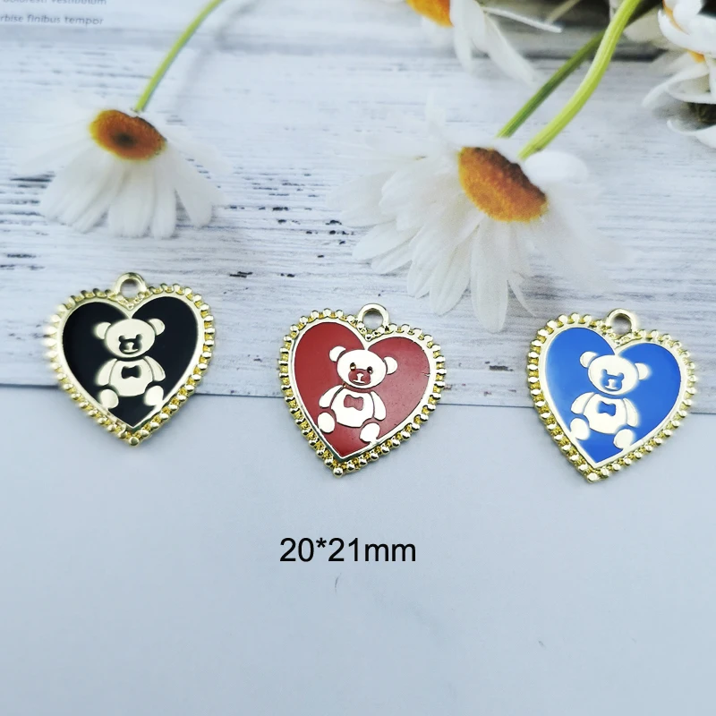 apeur 10pcs heart shaped bear enamel alloy charms delicate gold tone metal pendants bracelet earrings jewelry making phone diy free global shipping