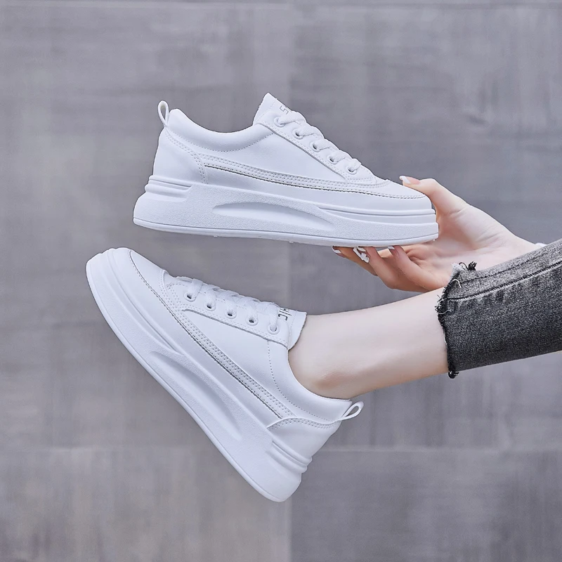

Platform Sneakers Flats Women Casual Shoes White Sneakers 2021 Spring Autumn White Vulcanized Chunky Sneakers For Women Shoes