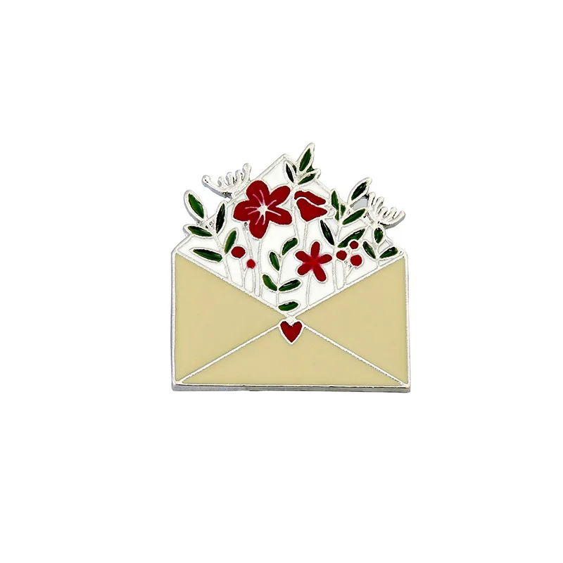 Креативная брошь с растительным цветком в мультяшном стиле значок конверт для