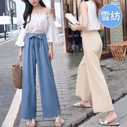 Весна-лето 2020 горячая Распродажа широкие штаны для девочек модные шифоновые с