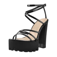richealnana platform sandals for women sandal cross tied chunky high heels patent leather ankle strap buckle open toe big size
