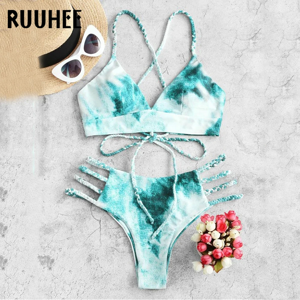 RUUHEE сексуальный комплект бикини с галстуком-краской женский купальник пуш-ап на