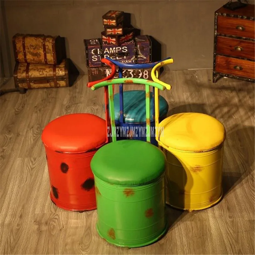 Ретро Железный художественный барный стул с большим пространством для хранения