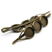 10mm 12mm 10pcs copper hair clips antique bronze brass plated hairpin cameo glass cabochons base supplies for jewelry