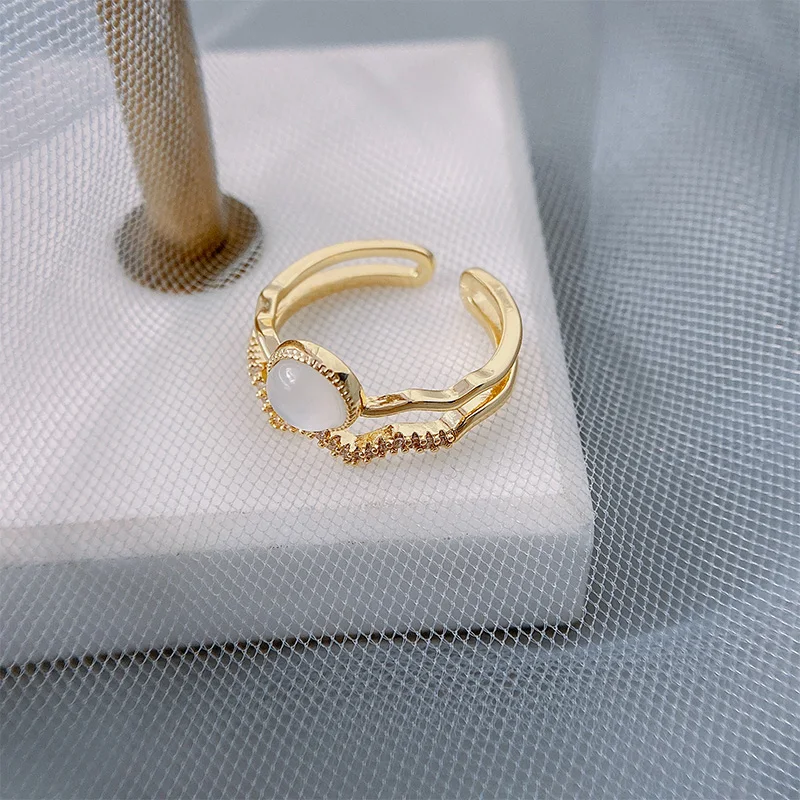 Женские классические открытые кольца из опала с двойной волной новинка 2021