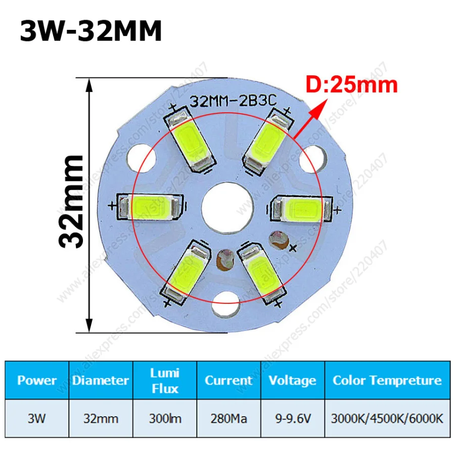 

5 шт. Светодиодная плата Umaked 3 Вт 23/32/40/44 мм теплый/натуральный/чистый белый