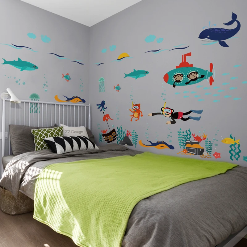 

Cartoon Sea World Wall Stickers Kids Childrens Room Decoration Home Decor Bedroom Bathroom Nursery Decals Wallstickers Mural