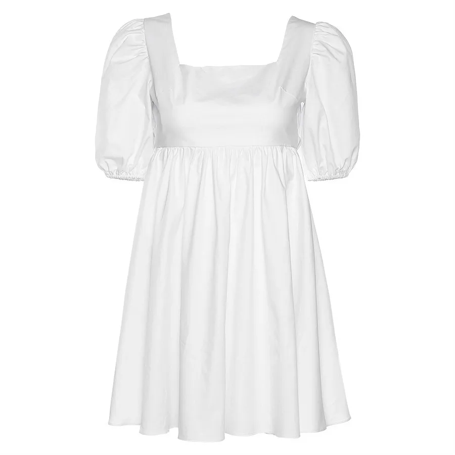 

NEDEINS Women Summer Dress Summer Fashion White Elegant Puff Sleeve Backless Party Beach Dress Vacation Casual Mini Dress