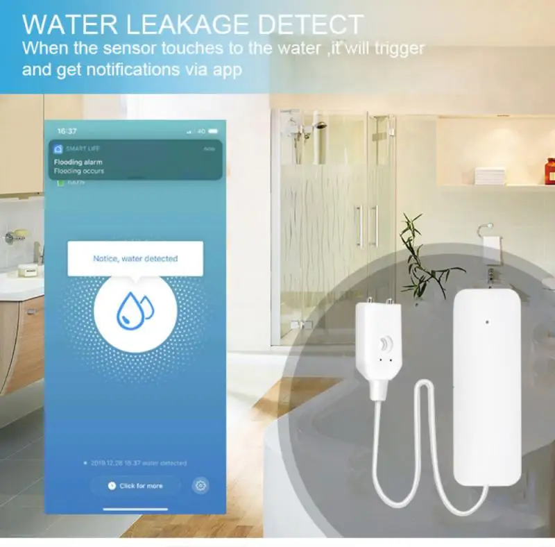 

Tuya WIFI Leak Alarm Water Flood Detector Smart Home Alarm Water Level Home Sensor Alarm System Overflow Full Water Remote Alarm