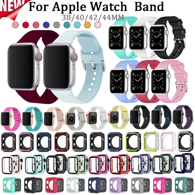 Ремешок силиконовый с кольцом для Apple watch band 44 мм 40 38 42 спортивный браслет iWatch series 3