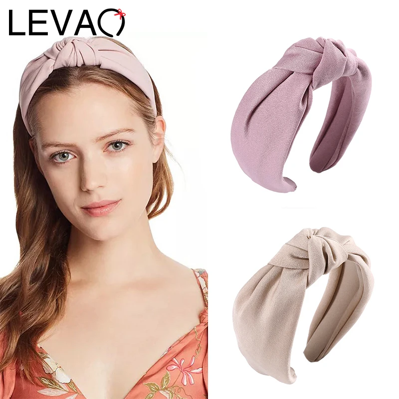 Обруч для волос LEVAO женский атласный однотонный ободок с узлом широкий размер