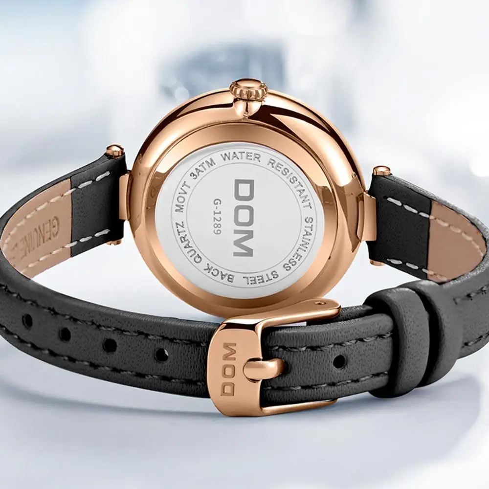 Бренд DOM роскошные женские часы модные кварцевые ультра тонкие