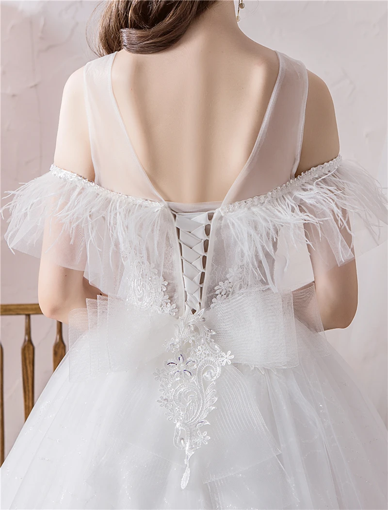 Новое модное белое платье с открытыми плечами Vestido De Noiva свадебное со шлейфом