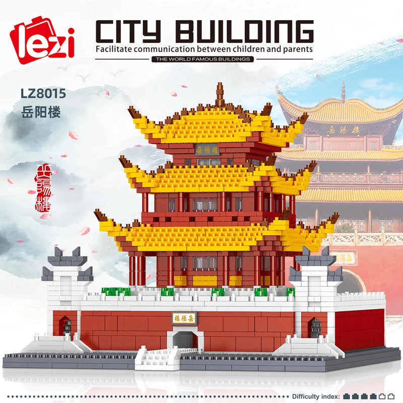 

Lezi 8015 мировая архитектура Китай Yueyang башня 3D модель DIY Мини Алмазные блоки кирпичи игрушки для детей 3