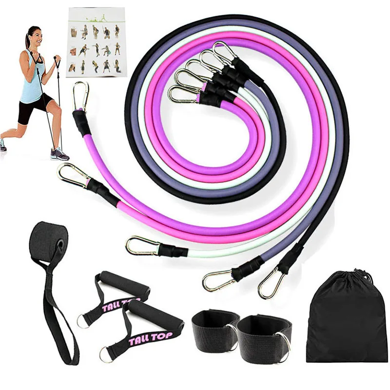 

11 Piece Set Elastic Band Resistance Band Strength Training Men and Women Tension Fitness Band Home Workouts