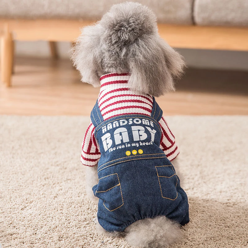 Новейший дизайн теплые джинсы для собак в полоску четыре ноги одежда домашних