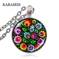 karairis new bohemia polish folk art patterns pendants long chain necklace handmade photo glass cabochon gem pendant necklaces