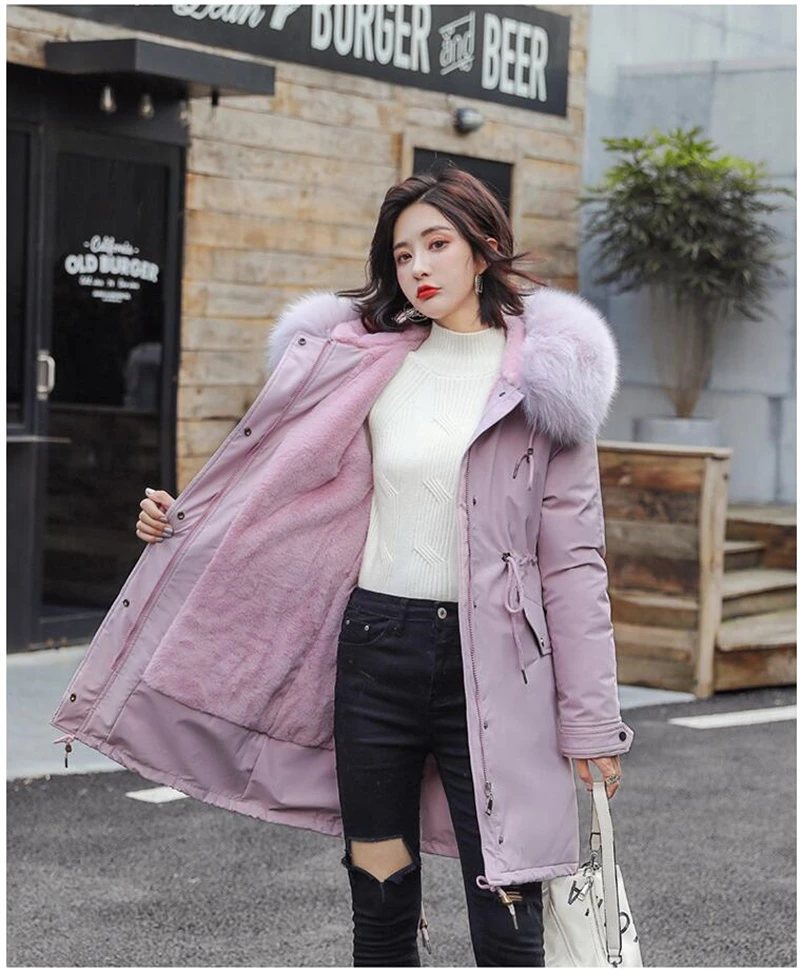 Abrigos Mujer Invierno2019 Длинная женская парка с меховым воротником Повседневная хлопковая стеганая куртка из овечьей шерсти женская верхняя одежда, парки R258