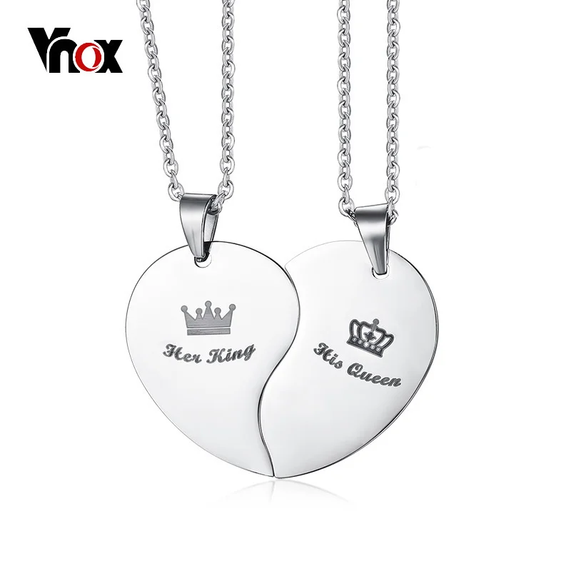 

Vnox His Queen Her King Crown Couple Necklace For Women Men Pendant Heart Stainless Steel Lover Wedding Jewelry Gift for Him Her