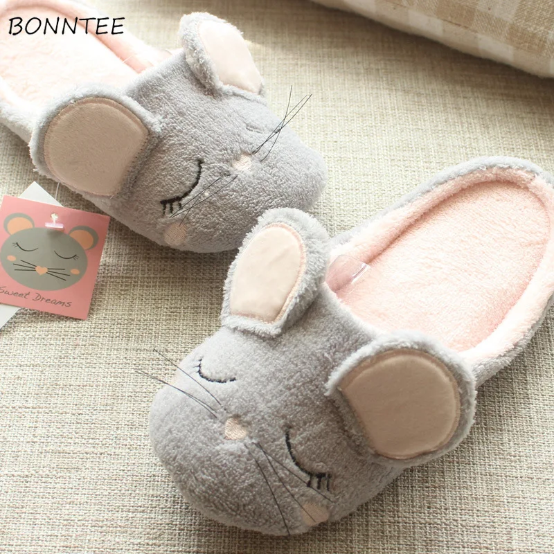Тапки женские зимние плюшевые домашняя обувь с милыми животными модные мягкие
