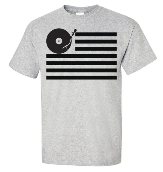 

DJ T-Shirt, Disc Jockey shirt, a great DJ gift idea, Turn Table Flag print